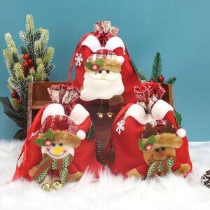 Hanging Reindeer Elk Xmas Ornament Bell Tree Decor Jewelry Storage Gift Bag